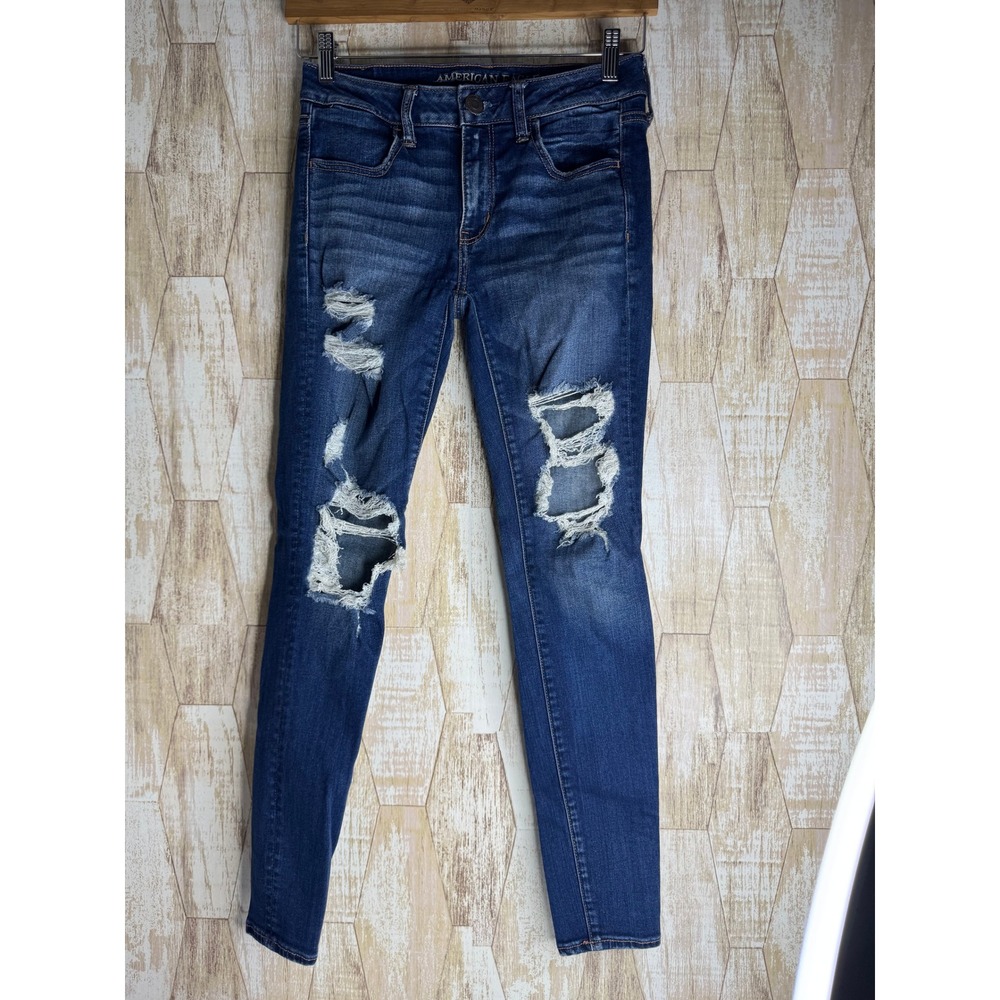 American Eagle Super Stretch X Jegging Distressed Holes Jeans Womens 6 Regular